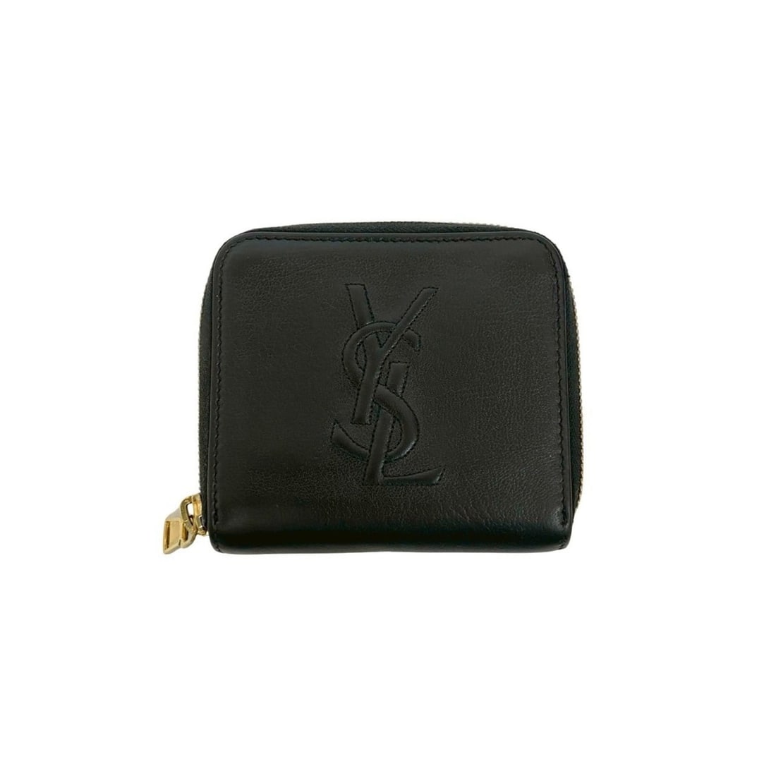 Yves Saint Laurent YSL Logo Stitched Leather Round Zip Bi-fold Wallet Black 60618 (1 of 10)