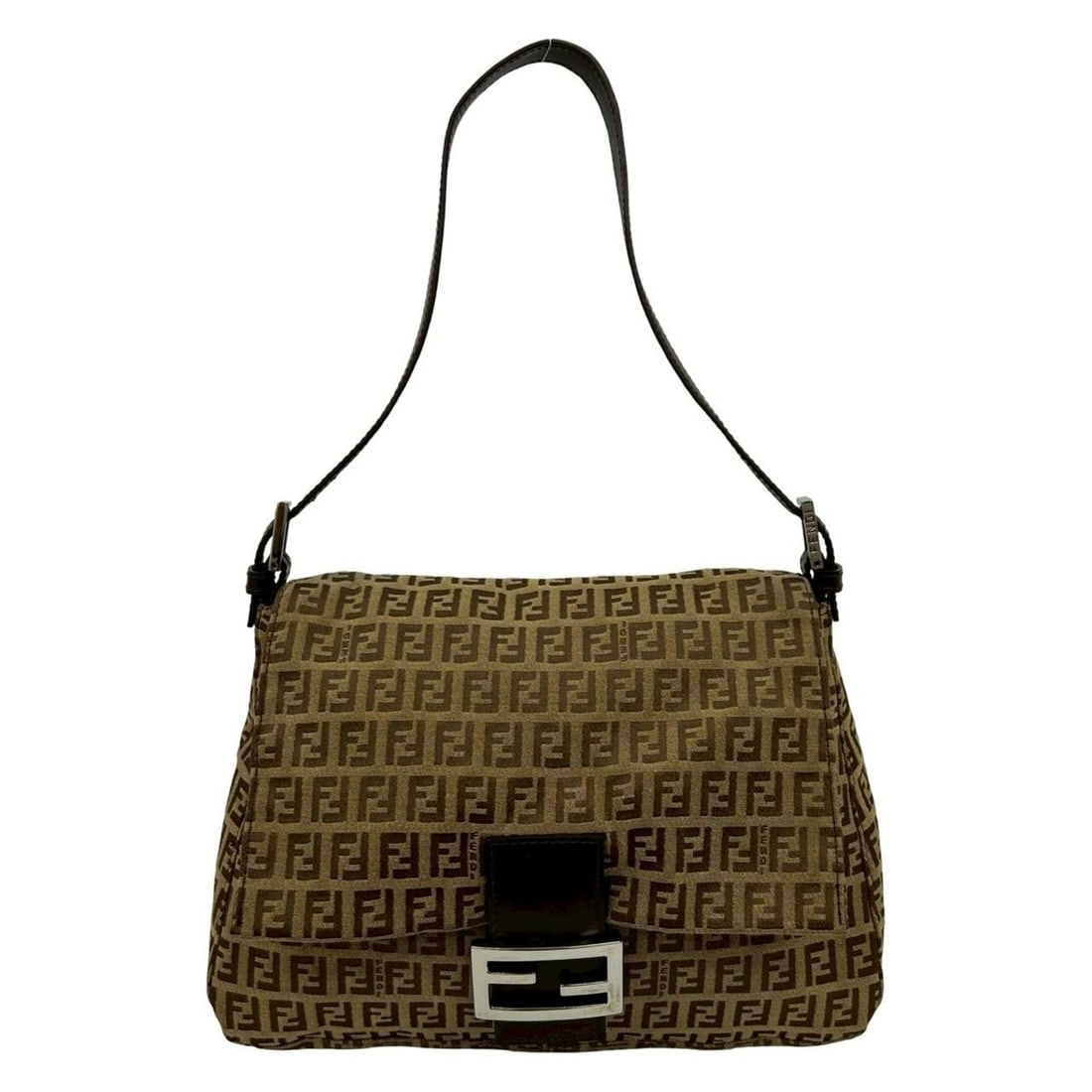 FENDI Mamma Bucket Zucchino FF Canvas and Leather Semi-Shoulder Bag, Brown, 563-9 (1 of 10)