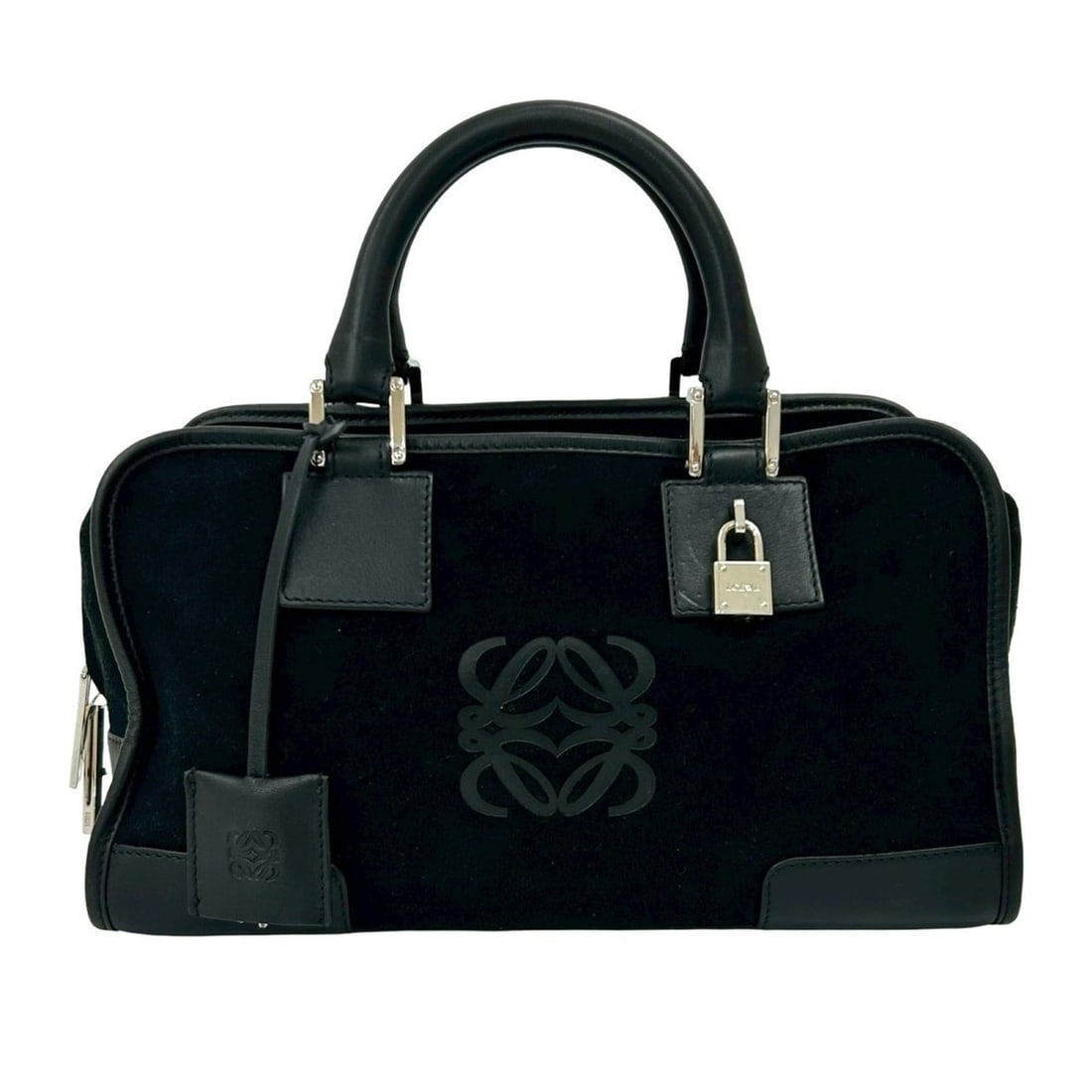 LOEWE Amazona 28 Anagram Logo Suede Leather Handbag/Mini Boston Bag Black 1683a: --- Catalog ---Category: SizeSize (HxWxD): 16cm x 29cm x 14cm / 6.29'' x 11.41'' x 5.51''Category: DesignType: Boston bag, HandbagColor: BlackGender: WomenMaterial: Suede , Leather Category: GeneralBr