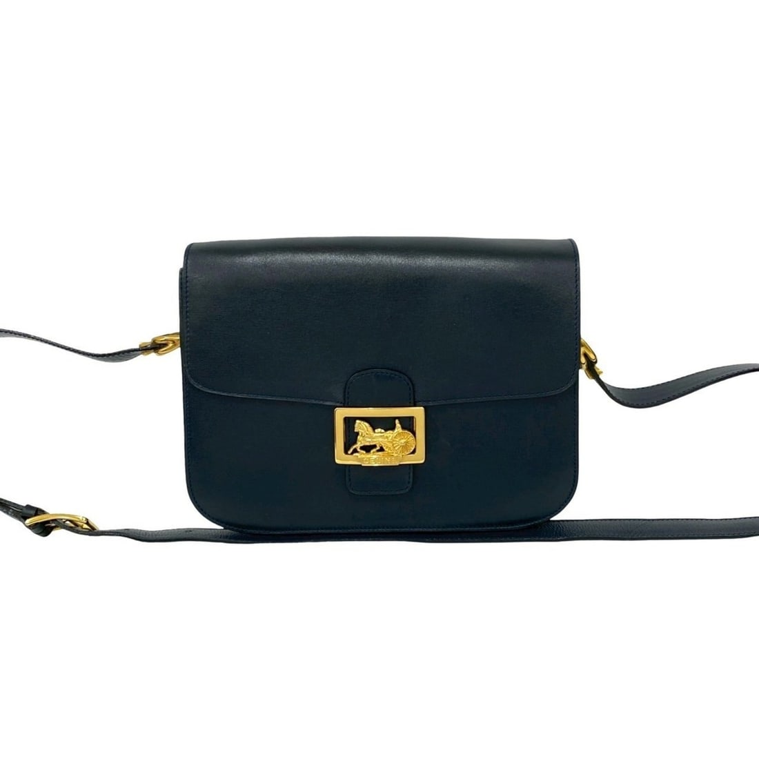 CELINE Logo Carriage Hardware Calf Leather Shoulder Bag Pochette Navy Red 235-8: --- Catalog ---Category: SizeSize (HxWxD): 17cm x 24cm x 4cm / 6.69'' x 9.44'' x 1.57''Category: DesignType: Pochette, Shoulder bagColor: NavyGender: WomenMaterial: Leather Leather/Fur Type: CalfskinC