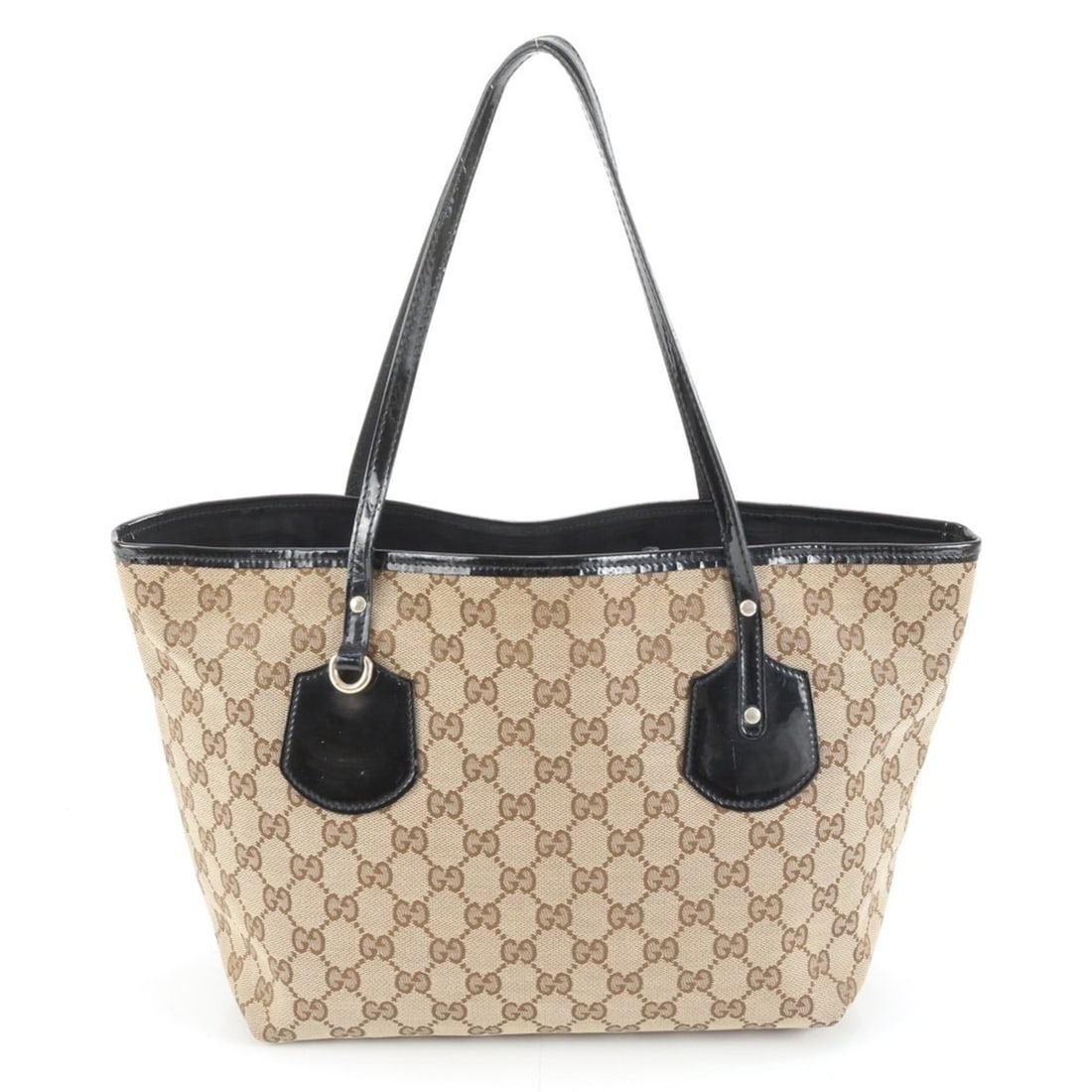 Gucci GG Canvas 211976 Leather Tote Bag Shoulder Handbag Brown Black Women's: --- Catalog ---Category: SizeSize (HxWxD): 22cm x 26cm x 15cm / 8.66'' x 10.23'' x 5.9''Category: DesignType: Shoulder bag, Tote bagColor: Black, BrownGender: WomenMaterial: Leather , Canvas Category: