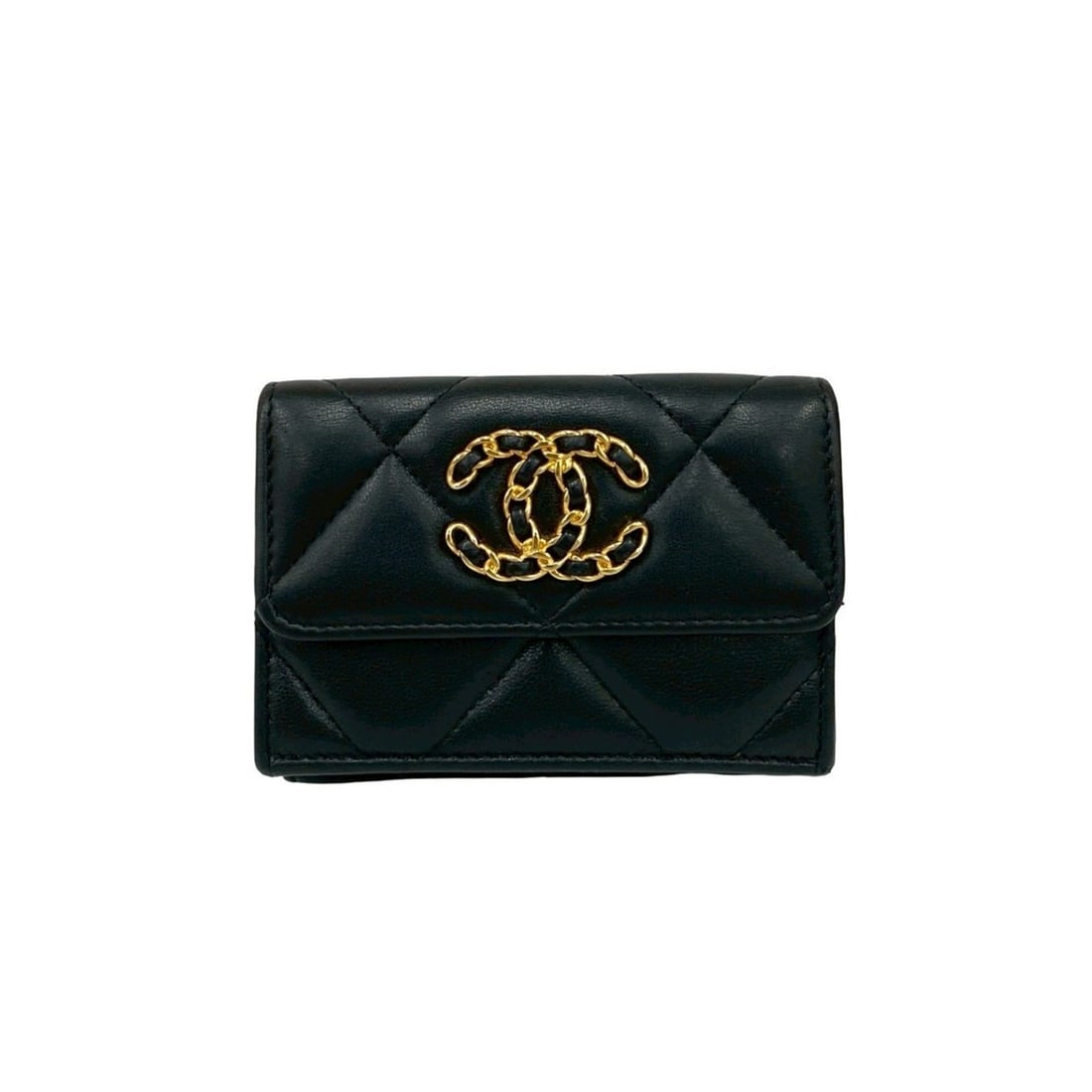CHANEL Chanel 19 Coco Mark Lambskin Tri-fold Wallet Black 88611 (1 of 10)
