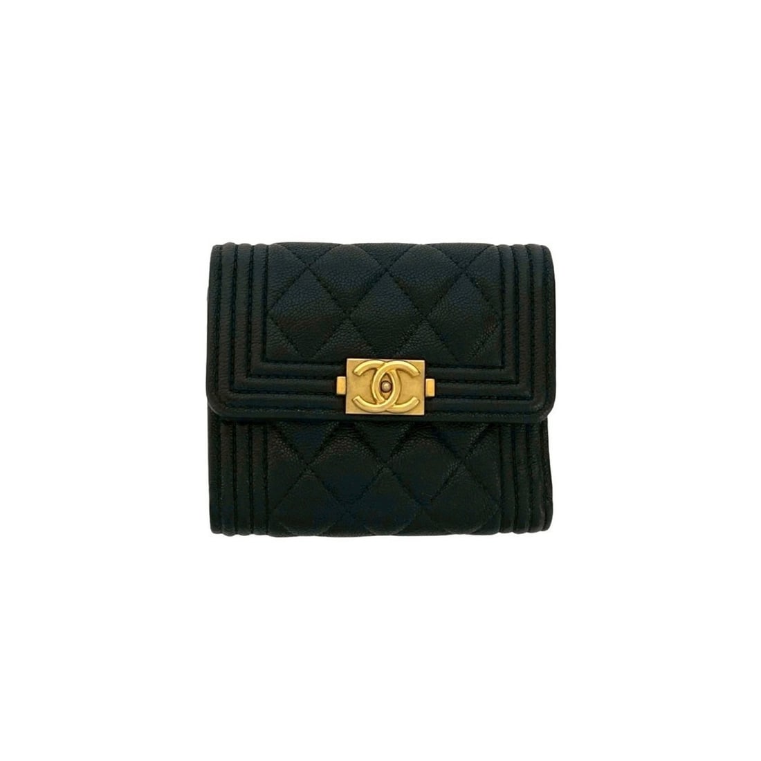 CHANEL Boy Chanel Coco Mark Caviar Leather Tri-fold Wallet, Black, 41144: --- Catalog ---Category: SizeSize (HxWxD): 9cm x 10.5cm x 1.5cm / 3.54'' x 4.13'' x 0.59''Category: DesignType: Wallet (tri-fold)Color: BlackGender: WomenMaterial: Grained Calfskin Category: GeneralBr