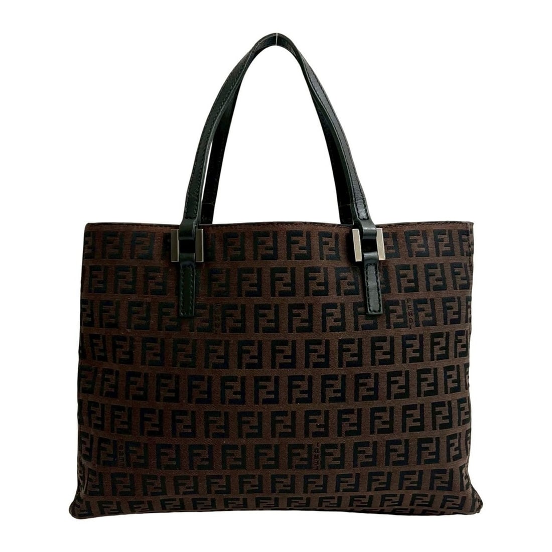 FENDI Zucchino FF Logo Canvas and Leather Mini Handbag Tote Bag Brown Black 61489 (1 of 10)