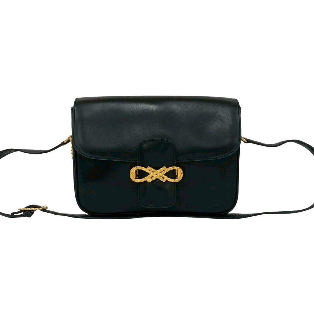 CELINE Ribbon Motif Calf Leather Shoulder Bag/Pochette/Sacoche Black 2160a: --- Catalog ---Category: SizeSize (HxWxD): 18cm x 23.5cm x 5cm / 7.08'' x 9.25'' x 1.96''Category: DesignType: Pochette, Shoulder bagColor: BlackGender: WomenMaterial: Leather Leather/Fur Type: Calfsk