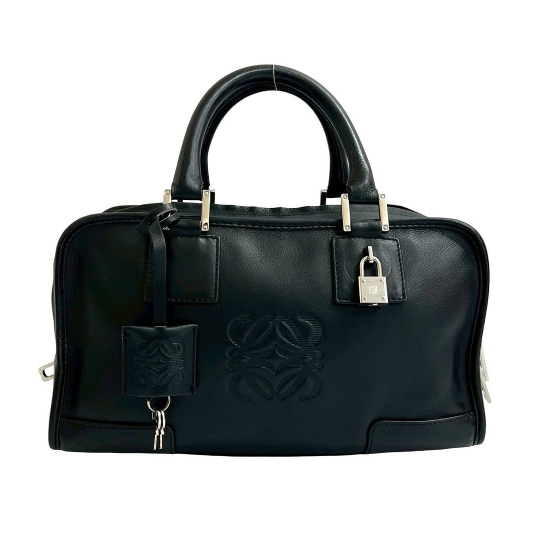 LOEWE Amazona 28 Anagram Leather Handbag/Mini Boston Bag, Black, 20821: --- Catalog ---Category: SizeSize (HxWxD): 14.5cm x 29cm x 13.5cm / 5.7'' x 11.41'' x 5.31''Category: DesignType: Boston bag, HandbagColor: BlackGender: WomenMaterial: Leather Category: GeneralBrand: