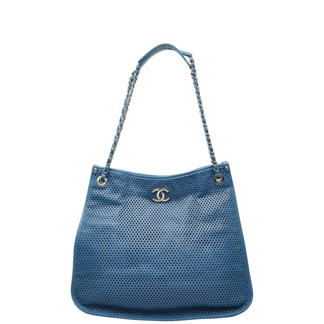 CHANEL Coco Mark Mesh Chain Tote Bag Light Blue Leather Women's: --- Catalog ---Category: SizeHandle Drop: 27.00cm / 10.63''Size (HxWxD): 30cm x 37cm x 17cm / 11.81'' x 14.56'' x 6.69''Category: DesignType: Tote bagColor: Light blueGender: WomenClosure: MagnetMater