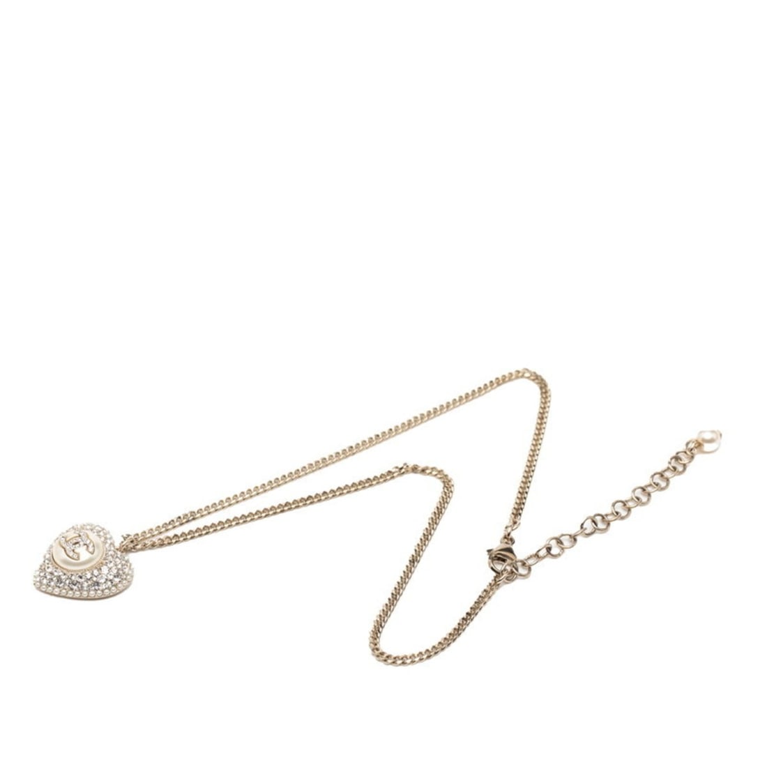Chanel Coco Mark Heart Rhinestone Necklace, Gold Plated, Faux Pearl, Women's, CHANEL: --- Catalog ---Category: SizePendant Size: 23.4mm x 23.4mm / 0.92'' x 0.92''Neck Circumference: 45 cm / 17.71''Category: DesignColor: GoldStone: Artificial pearl, RhinestoneGender: WomenMaterial: Gold