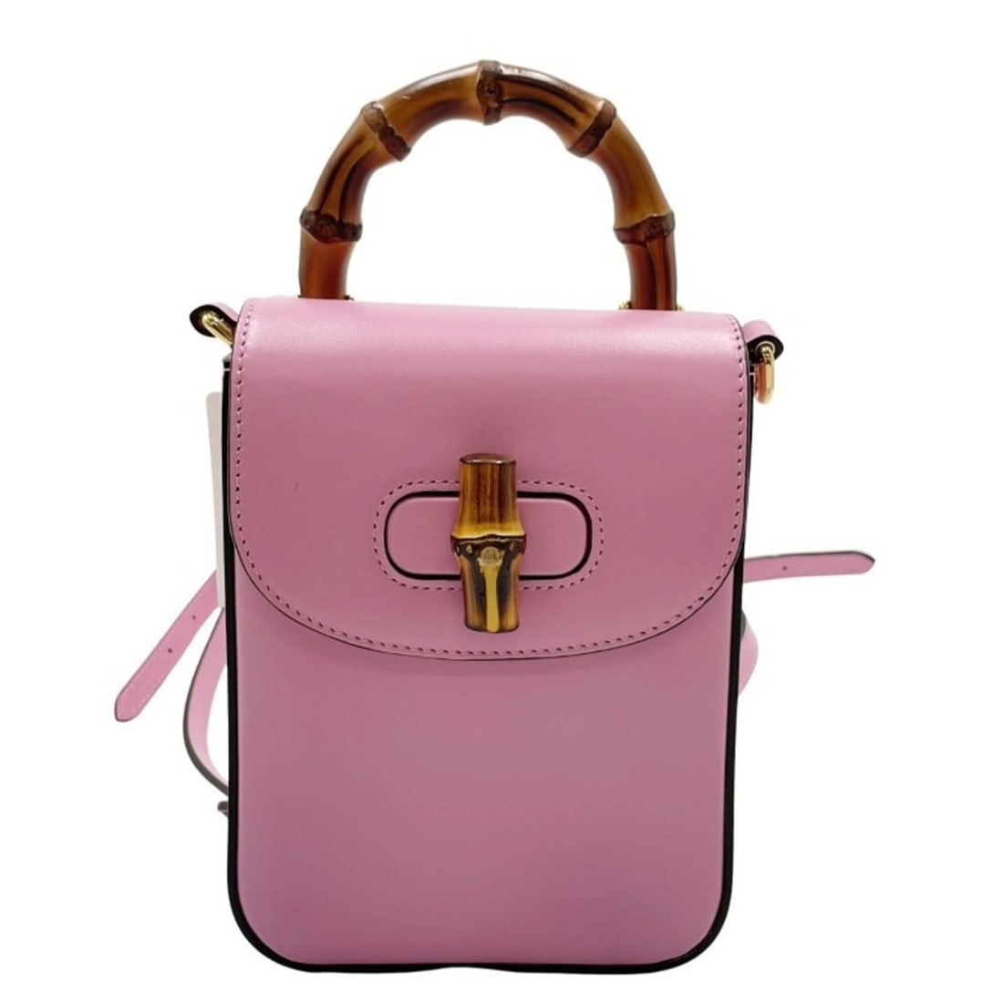 GUCCI Bamboo Line Handbag 702106 Pink Calfskin Women's 3-Way (1 of 11)
