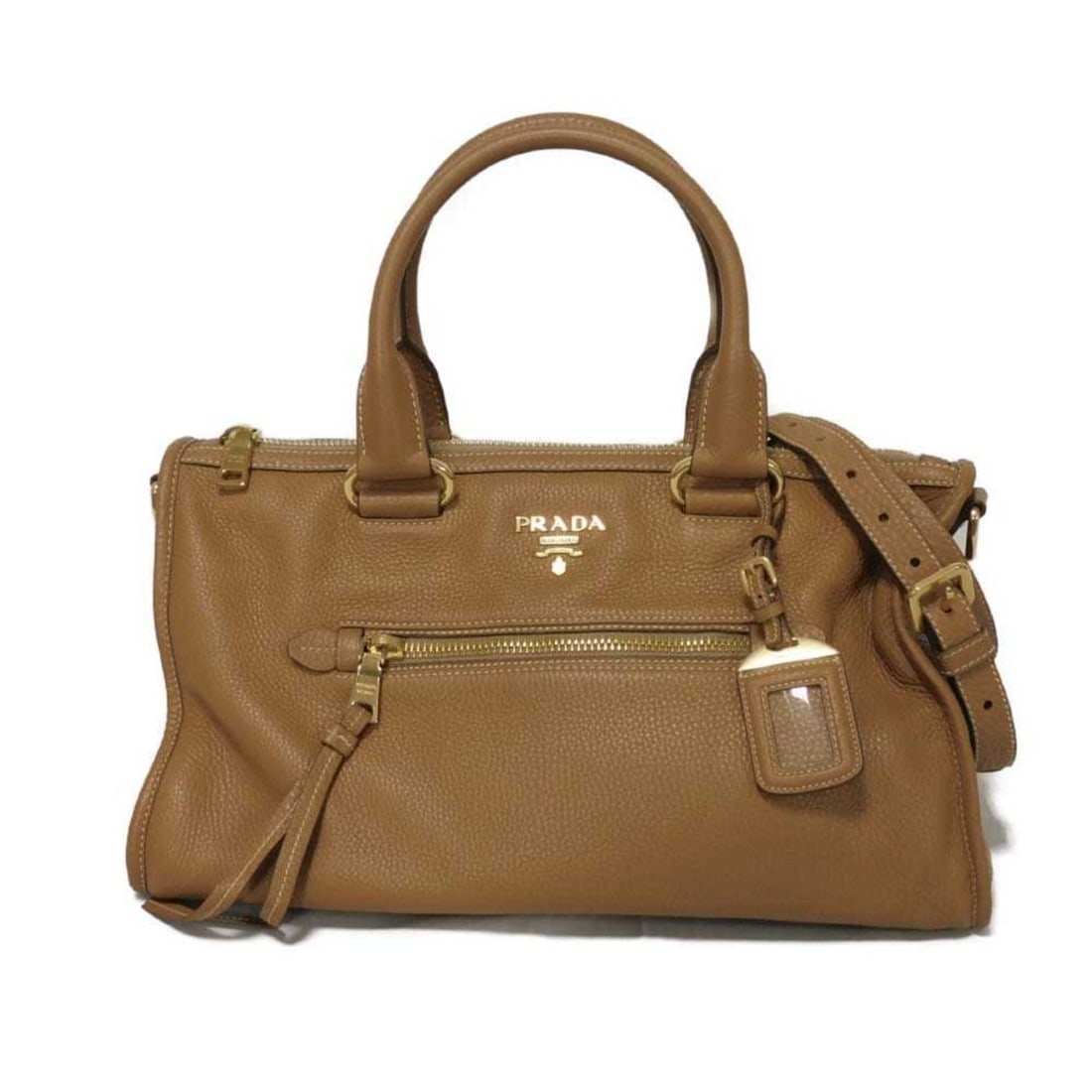 Prada Vitello Dino Handbag Shoulder Bag Metal Brown BL0805 Men's and Women's (1 of 20)