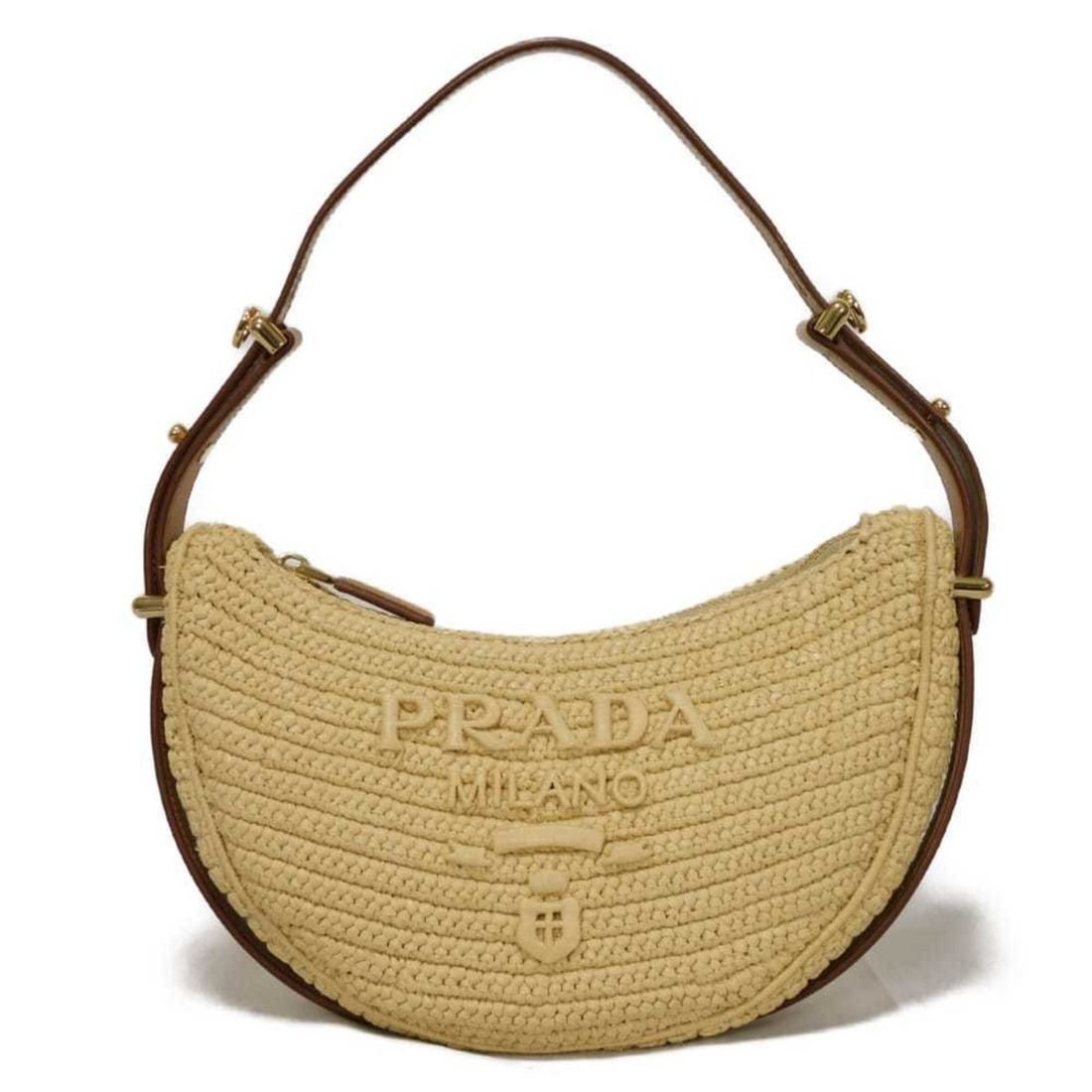 Prada Arke Crochet Triangle Raffia-Style Hobo Shoulder Bag with RFID, Natural Viscose, 1BC194 2M2T: --- Catalog ---Category: SizeSize (HxWxD): 14cm x 25cm x 6cm / 5.51'' x 9.84'' x 2.36''Category: DesignType: Shoulder bagColor: BeigeGender: WomenMaterial: Viscose Category: GeneralMPN: 1BC194 2M2T F0