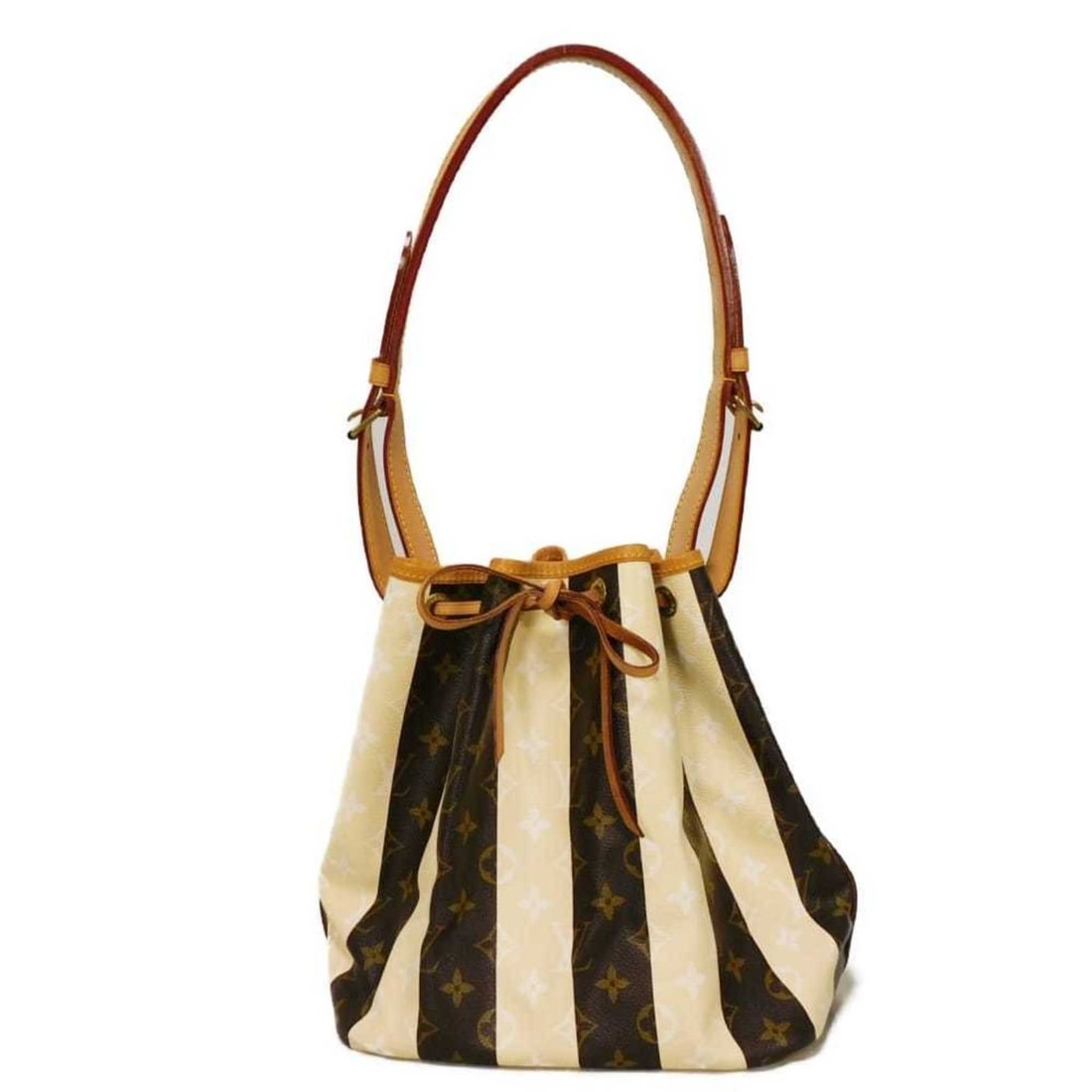 Louis Vuitton Petit Noe Shoulder Bag, LV Flower Stripe, Maroon Brown, Monogram Rayeur Beige, M40564,: --- Catalog ---Category: SizeSize (HxWxD): 26cm x 35cm x 18cm / 10.23'' x 13.77'' x 7.08''Category: DesignType: Shoulder bagColor: Beige, Brown, Marron, MonogramGender: Men,WomenMaterial: Monogram Ray