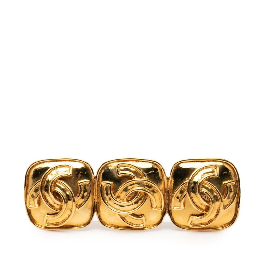 CHANEL Triple Coco Mark Vintage Brooch Gold Plated Women's: --- Catalog ---Category: SizeSize (HxWxD): 2.45cm x 7.19cm / 0.96'' x 2.83''Category: DesignType: BroochColor: GoldGender: WomenSeason: VintageMaterial: Gold platingCategory: GeneralBrand: Chanel--- I
