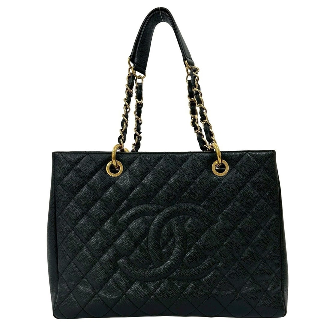 CHANEL Matelasse Coco Mark Caviar Leather Chain Tote Bag Handbag Black 21104: --- Catalog ---Category: SizeSize (HxWxD): 24cm x 33cm x 12.5cm / 9.44'' x 12.99'' x 4.92''Category: DesignType: Handbag, Tote bagColor: BlackGender: WomenMaterial: Grained Calfskin Category: GeneralB