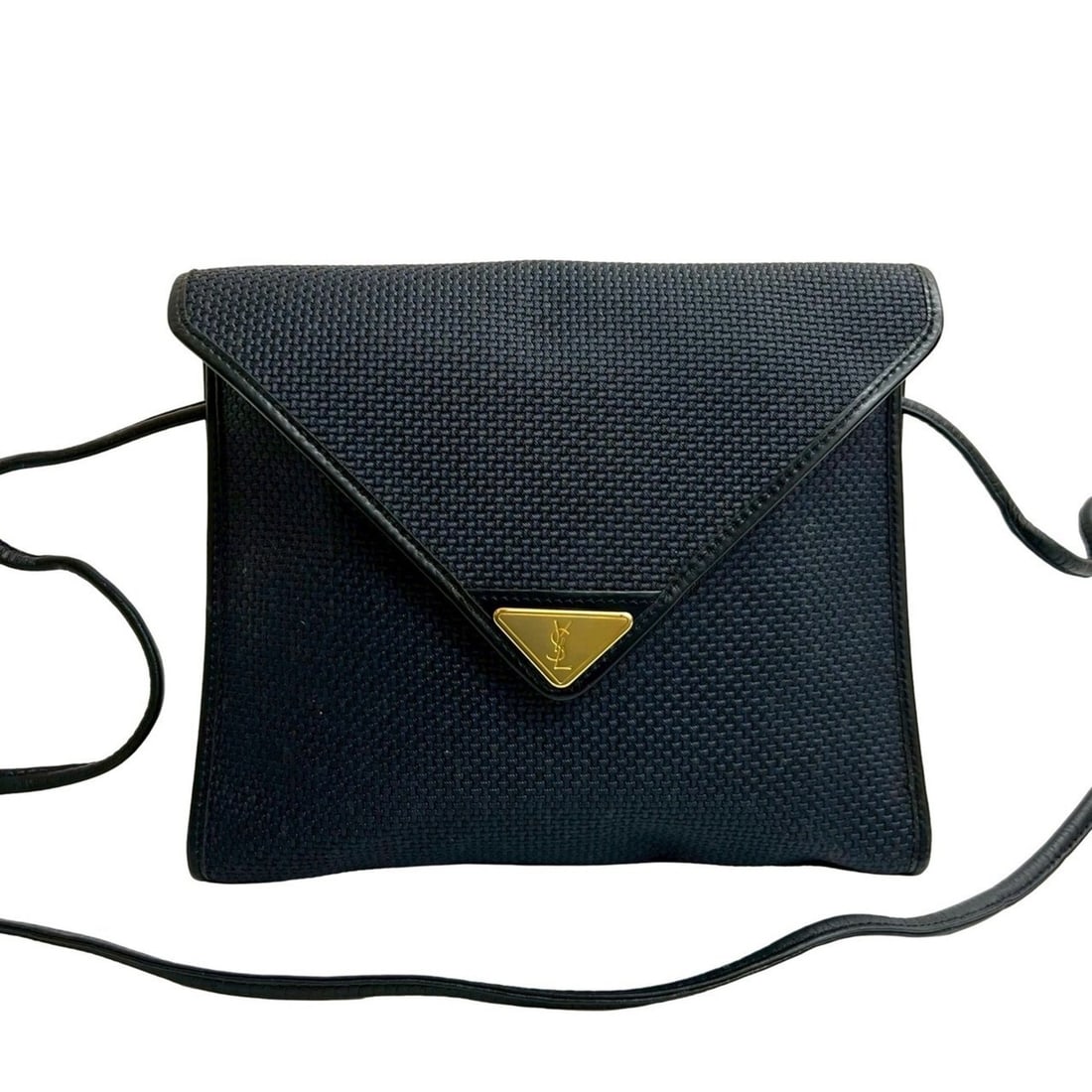 Yves Saint Laurent YSL Logo Leather Shoulder Bag Pochette Navy 34032: --- Catalog ---Category: SizeSize (HxWxD): 20cm x 23.5cm x 3cm / 7.87'' x 9.25'' x 1.18''Category: DesignType: Pochette, Shoulder bagColor: NavyGender: WomenMaterial: Leather , PVC Category: