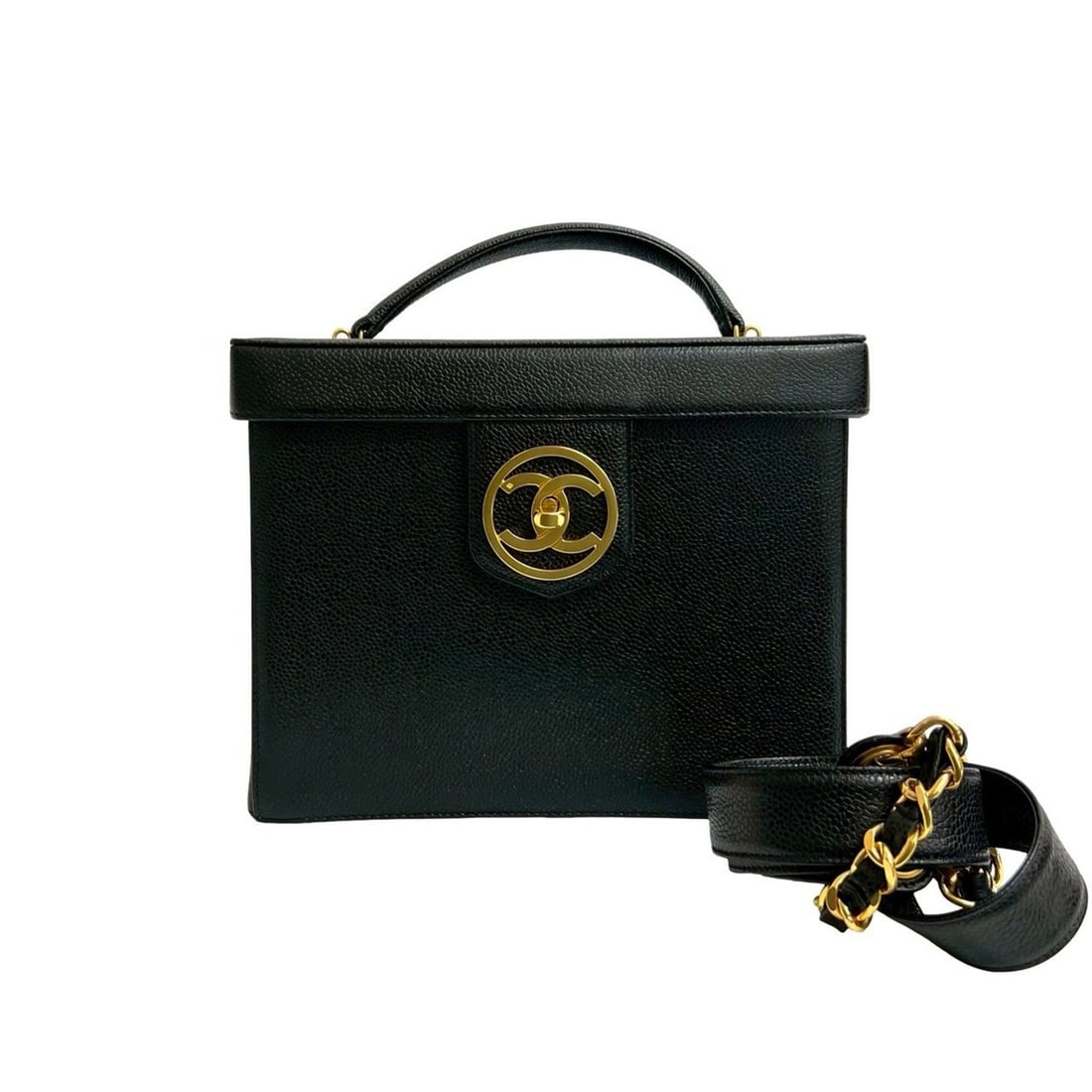 CHANEL Coco Mark Matte Caviar Leather 2-Way Shoulder Bag/Handbag Black 4839a (1 of 14)