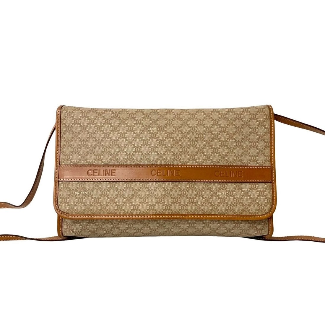 CELINE Macadam Blason Leather Shoulder Bag/Pochette in Beige and Brown (28706): --- Catalog ---Category: SizeSize (HxWxD): 18cm x 28cm x 5cm / 7.08'' x 11.02'' x 1.96''Category: DesignType: Pochette, Shoulder bagColor: Beige, BrownGender: WomenMaterial: Leather , PVC Category: Ge