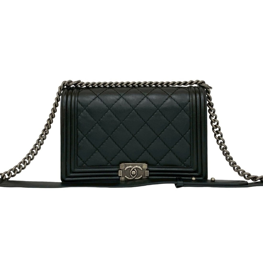 CHANEL Boy Chanel Coco Mark Leather Chain Semi Shoulder Bag Black 39397: --- Catalog ---Category: SizeSize (HxWxD): 18cm x 27cm x 6.5cm / 7.08'' x 10.62'' x 2.55''Category: DesignType: Shoulder bagColor: BlackGender: WomenMaterial: Leather Category: GeneralBrand: Chanel---