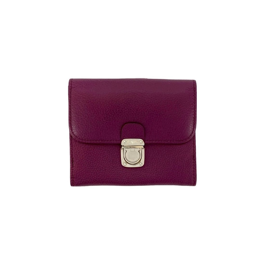 Salvatore Ferragamo Gancini Logo Leather Bi-fold Wallet, Purple, 09886: --- Catalog ---Category: SizeSize (HxWxD): 10cm x 12cm x 1.5cm / 3.93'' x 4.72'' x 0.59''Category: DesignType: Wallet (bi-fold)Color: PurpleGender: WomenMaterial: Leather Category: GeneralBrand: Salva
