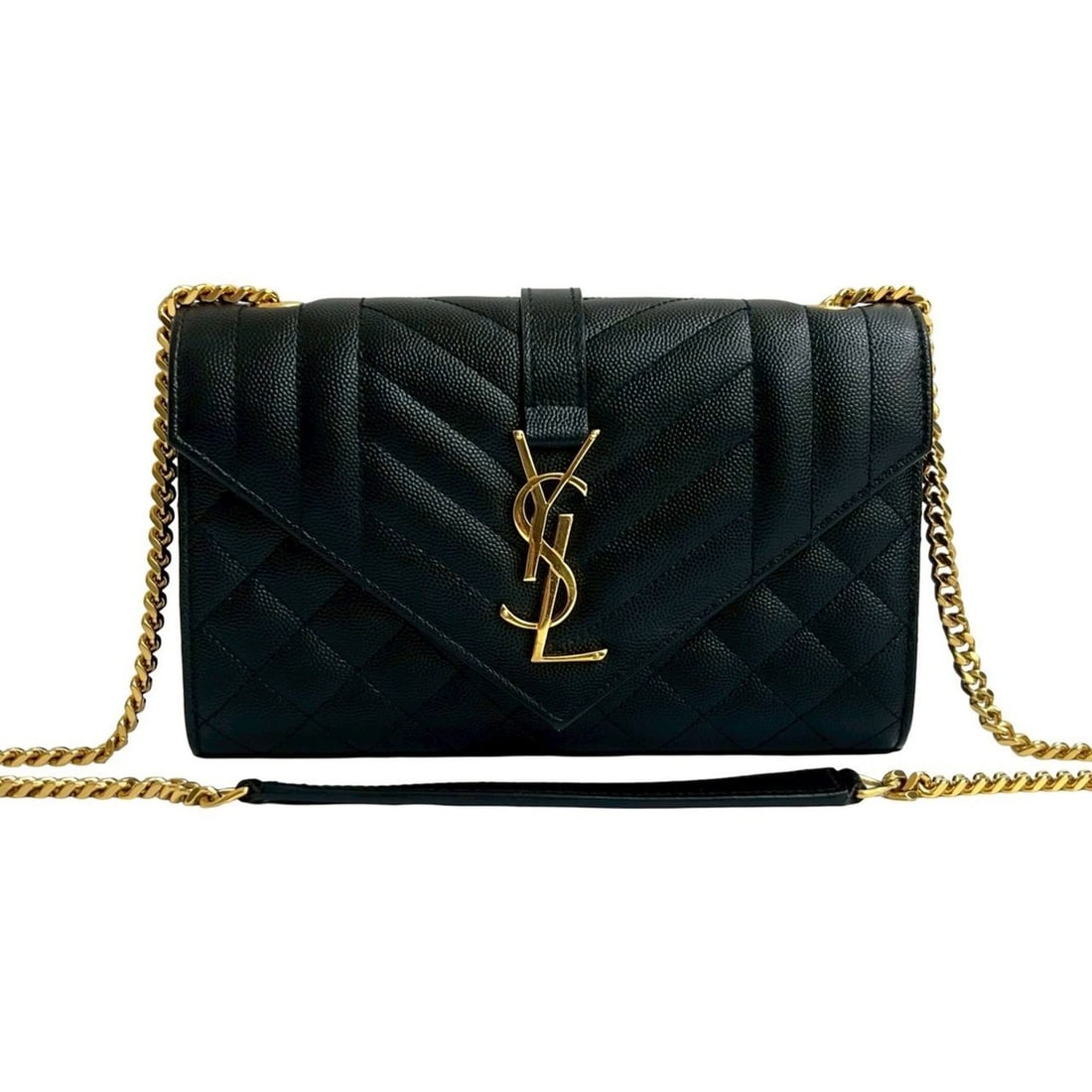Yves Saint Laurent SAINT LAURENT PARIS Cassandra YSL Logo Leather Chain Shoulder Bag Black 49143 (1 of 11)