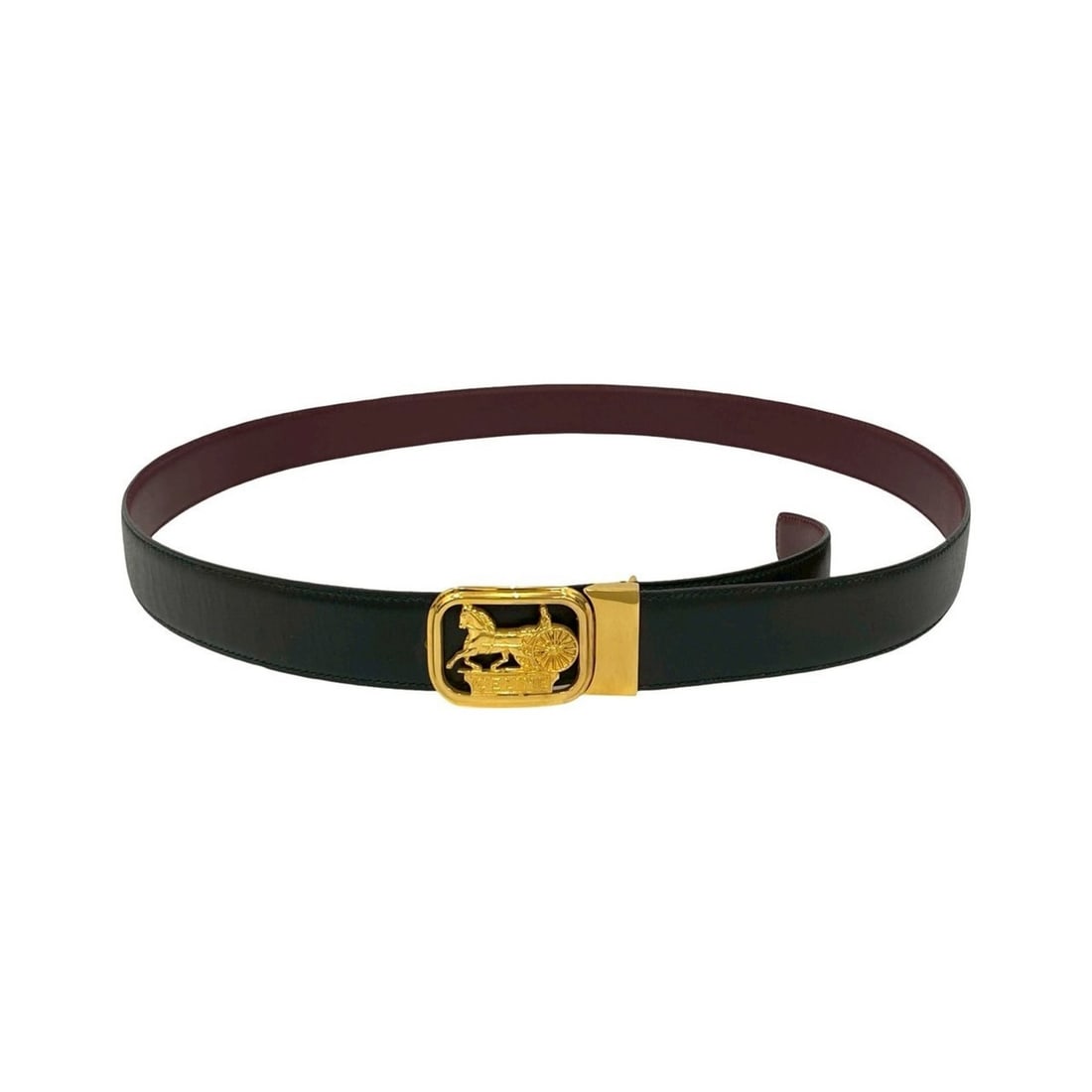 CELINE Black Calf Leather Belt with Horse Carriage Buckle and Logo 61720 (1 of 14)