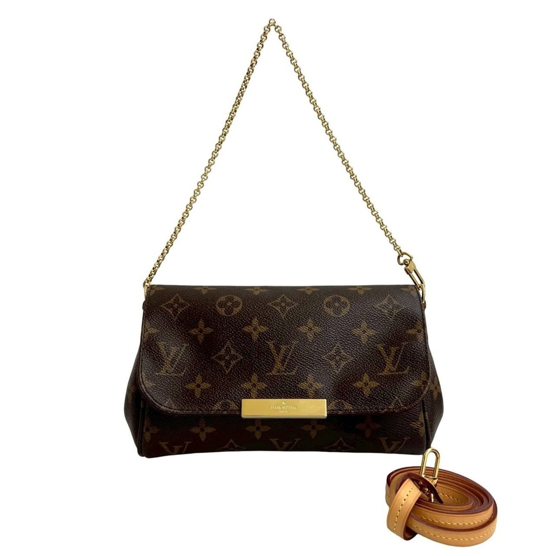 LOUIS VUITTON Favorite PM Monogram Leather 2-Way Handbag/Shoulder Bag, Brown, f2131 (1 of 17)