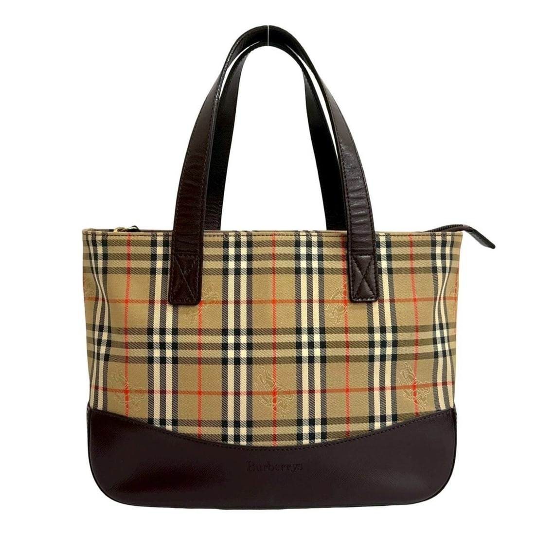 Burberry's Nova Check Leather and Canvas Handbag Tote Bag in Brown Beige (174-2): --- Catalog ---Category: SizeSize (HxWxD): 18cm x 25.5cm x 10cm / 7.08'' x 10.03'' x 3.93''Category: DesignType: Handbag, Tote bagColor: Beige, BrownGender: WomenMaterial: Leather , Canvas Category: G