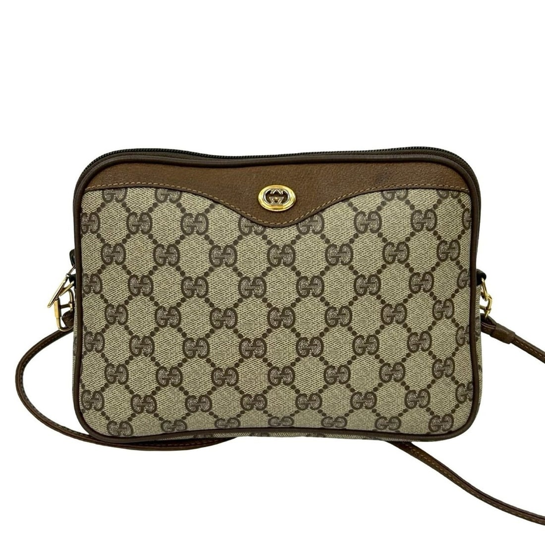 GUCCI Old Gucci GG Logo Leather Shoulder Bag Pochette Brown 06096 (1 of 9)