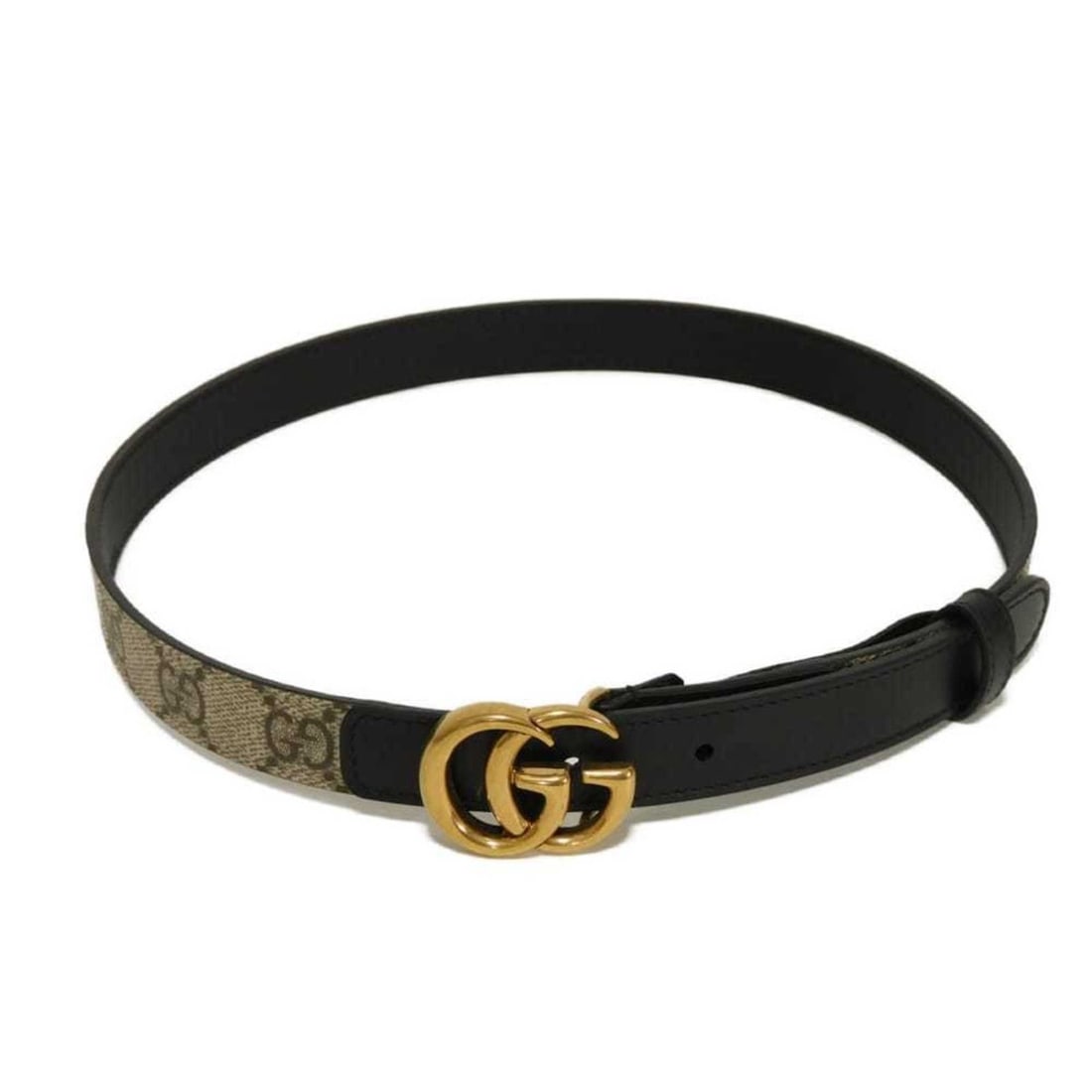 Gucci GG Marmont 20mm Double G Ebony Black Belt, Size 65/26, Unused, Supreme Beige, 409417 92TLC: --- Catalog ---Category: SizeLength: 63cm - 68cm / 24.8'' - 26.77''Category: DesignType: Standard beltColor: Beige, BlackGender: WomenLeather/Fur Type: CalfskinMaterial (Strap): Canvas , Leather Categ