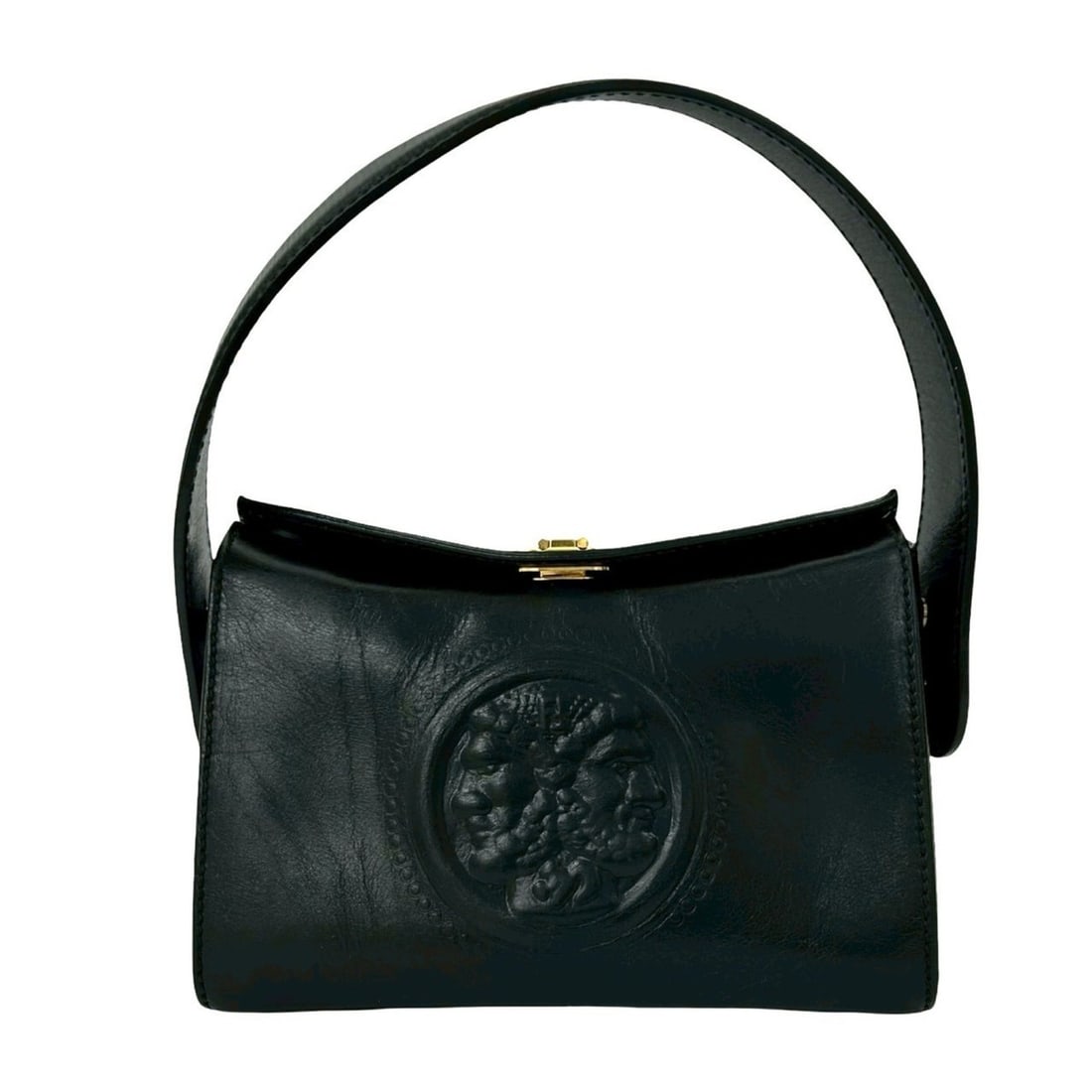 FENDI Greek Motif Turnlock Leather Mini Handbag Black 43451: --- Catalog ---Category: SizeSize (HxWxD): 13cm x 19.5cm x 11.5cm / 5.11'' x 7.67'' x 4.52''Category: DesignType: HandbagColor: BlackGender: WomenMaterial: Leather Category: GeneralBrand: Fendi--- Ite