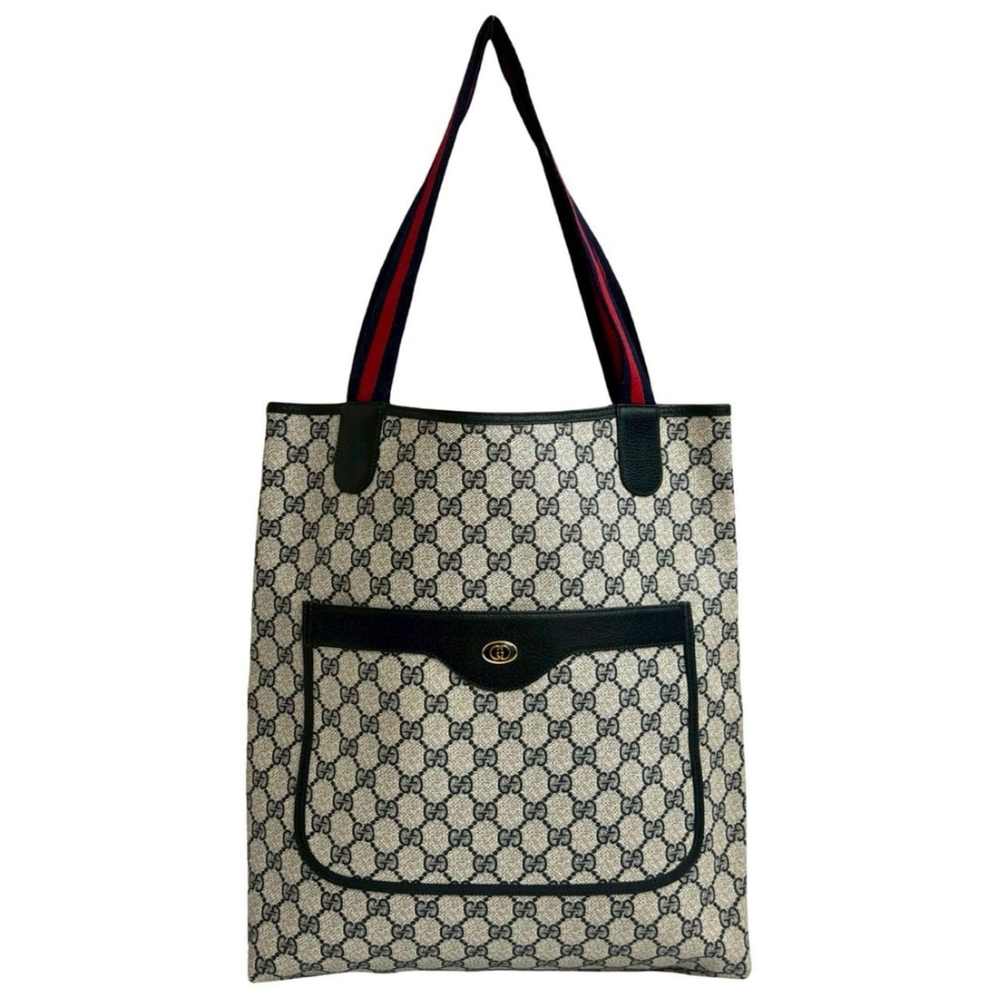 GUCCI Old Gucci Sherry Line GG Logo Leather Tote Bag Handbag Navy 45478 (1 of 15)