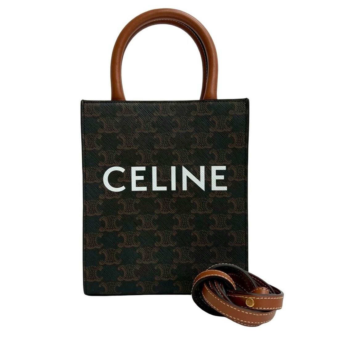 CELINE Vertical Cabas Mini Leather 2-Way Handbag, Tote Bag, Shoulder Brown 21735: --- Catalog ---Category: SizeSize (HxWxD): 20cm x 16cm x 3.5cm / 7.87'' x 6.29'' x 1.37''Category: DesignType: Handbag, Shoulder bag, Tote bagColor: BrownGender: WomenMaterial: Leather , PVC Category: