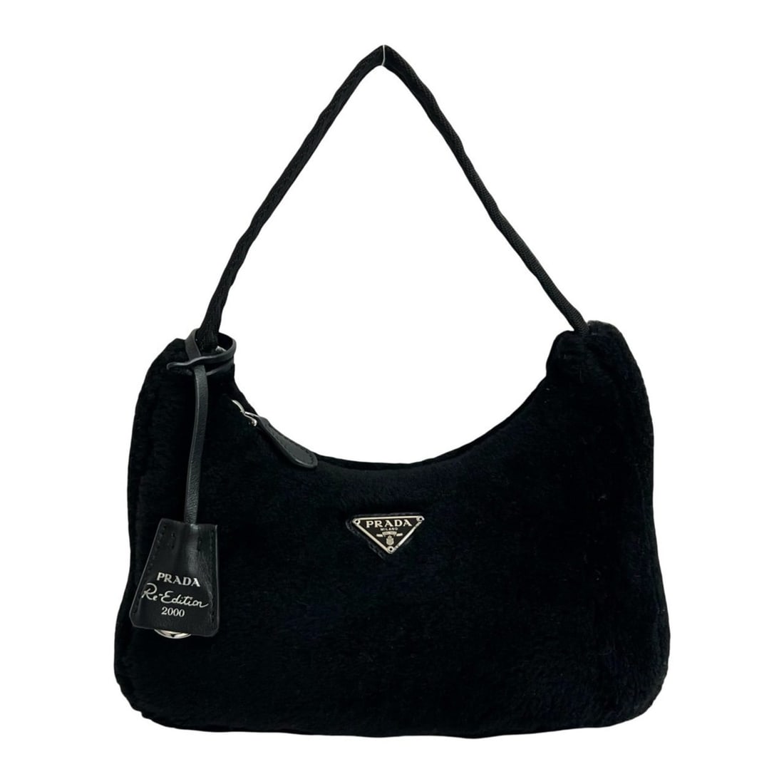 PRADA Triangle Logo Plaque Sheepskin Fur Mini Handbag, Black, 51496: --- Catalog ---Category: SizeSize (HxWxD): 12cm x 24cm x 6cm / 4.72'' x 9.44'' x 2.36''Category: DesignType: HandbagColor: BlackGender: WomenMaterial: Fur Category: GeneralBrand: Prada--- Item List --