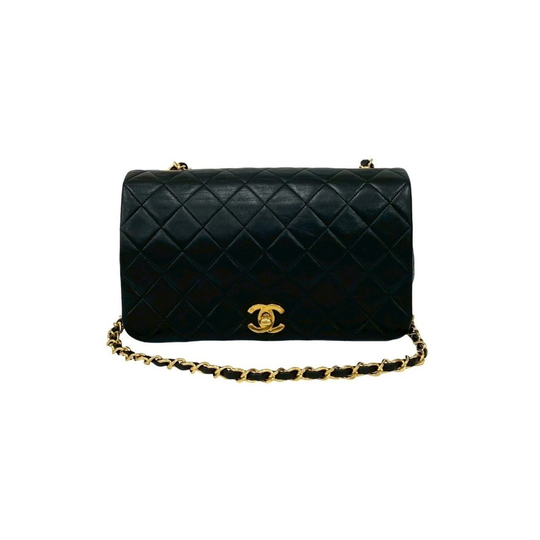 CHANEL Matelasse Coco Mark Lambskin Chain Shoulder Bag, Black, 21666: --- Catalog ---Category: SizeSize (HxWxD): 13cm x 23cm x 6.5cm / 5.11'' x 9.05'' x 2.55''Category: DesignType: Shoulder bagColor: BlackGender: WomenMaterial: Leather Leather/Fur Type: LambskinCategory