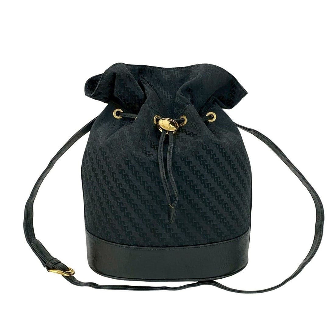 GUCCI Old Gucci GG Logo Canvas and Leather Drawstring Shoulder Bag Black 29791 (1 of 18)