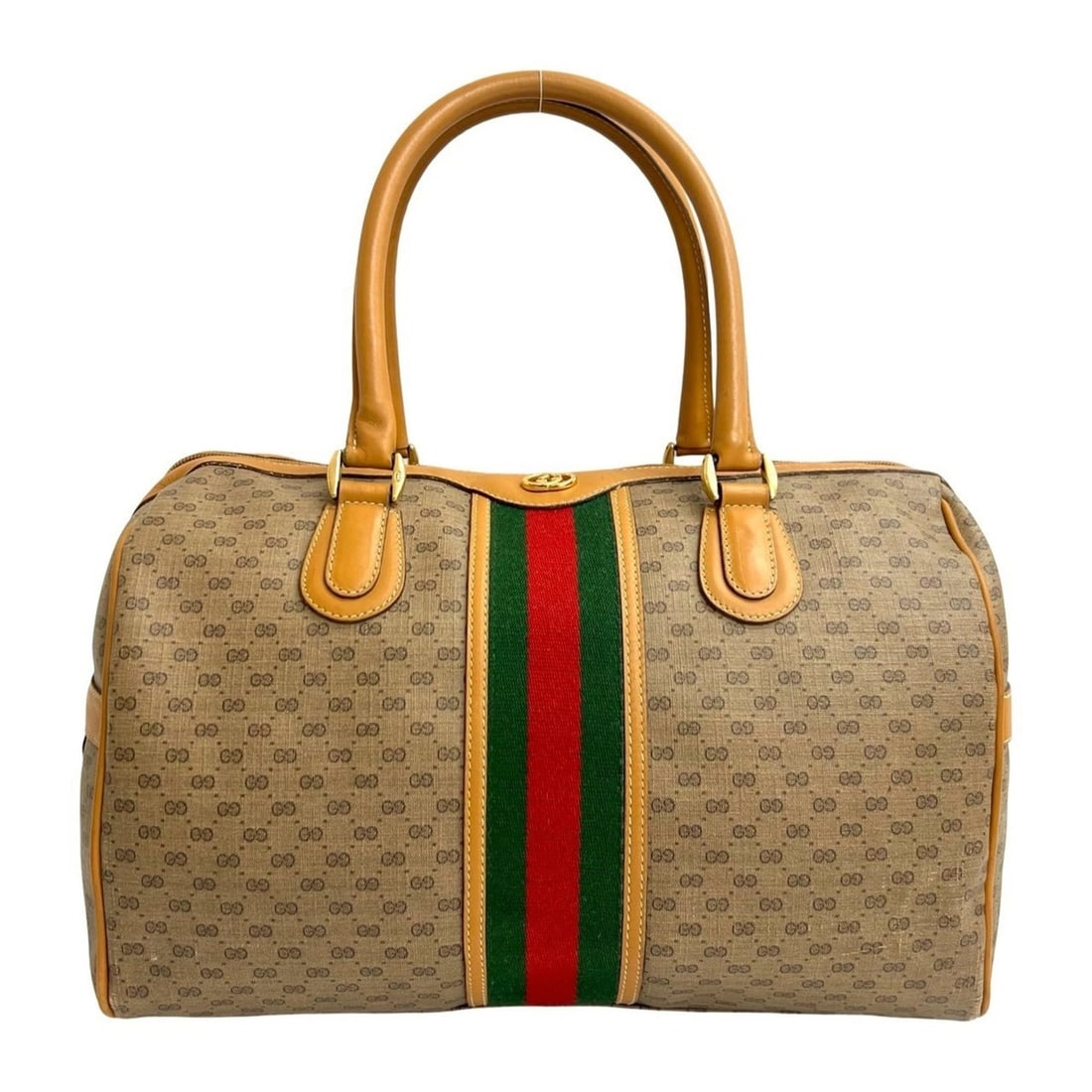 GUCCI Old Gucci Sherry Line Micro GG Leather Handbag/Mini Boston Bag, Beige, 23502 (1 of 14)