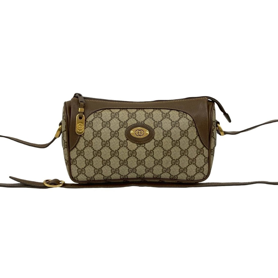 GUCCI Old Gucci Sherry Line GG Logo Leather Shoulder Bag Pochette Brown 38868: --- Catalog ---Category: SizeSize (HxWxD): 15.5cm x 24cm x 9cm / 6.1'' x 9.44'' x 3.54''Category: DesignType: Pochette, Shoulder bagColor: BrownGender: WomenMaterial: Leather , PVC Category: GeneralBr