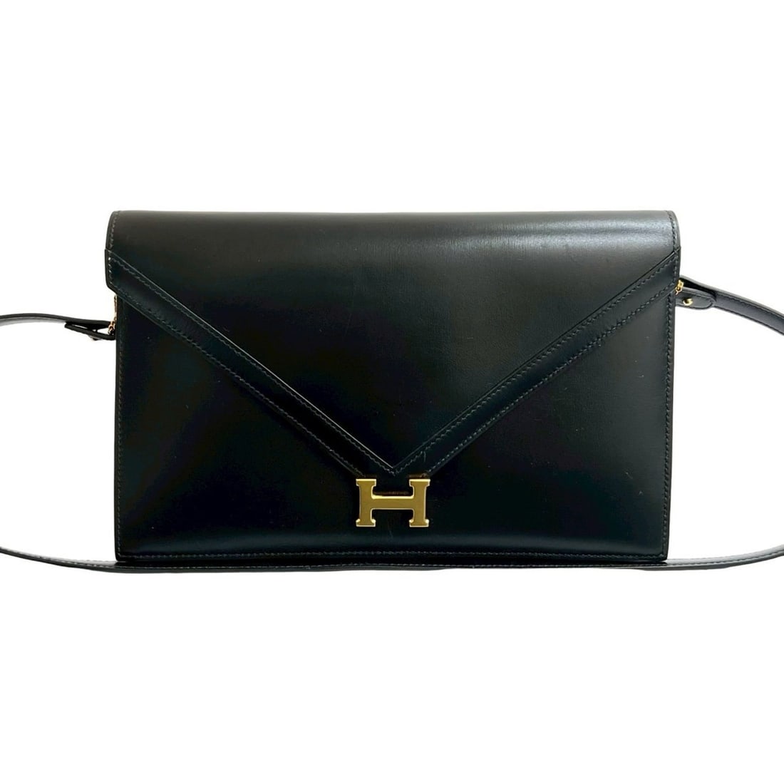 W HERMES Hermès Liddy Box Calf Leather Semi-Shoulder Bag Black 33034 (1 of 11)