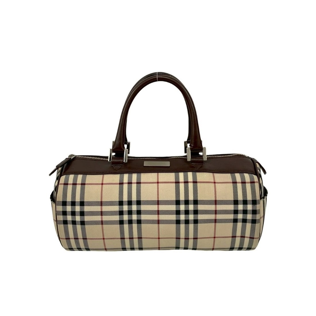 BURBERRY Nova Check Logo Canvas and Leather Handbag/Mini Boston Bag Brown 40521: --- Catalog ---Category: SizeSize (HxWxD): 14.5cm x 29.5cm x 11cm / 5.7'' x 11.61'' x 4.33''Category: DesignType: Boston bag, HandbagColor: BrownGender: WomenMaterial: Canvas , Leather Category: Gener