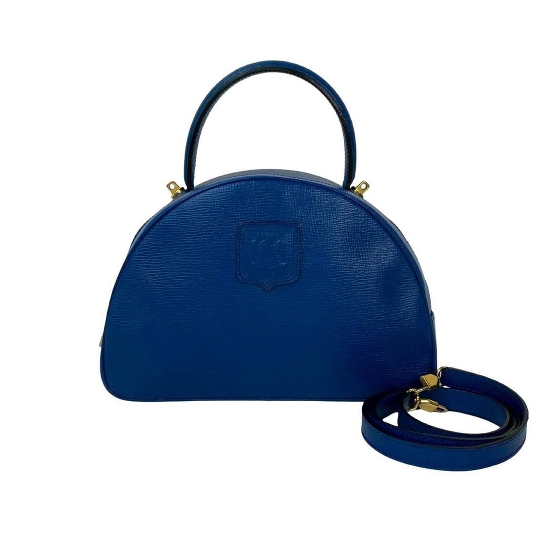 CELINE Triomphe Logo Embossed Leather 2-Way Handbag/Shoulder Bag, Blue, 46596: --- Catalog ---Category: SizeSize (HxWxD): 16.5cm x 24cm x 8cm / 6.49'' x 9.44'' x 3.14''Category: DesignType: Handbag, Shoulder bagColor: BlueGender: WomenMaterial: Leather Category: GeneralBrand: Ce