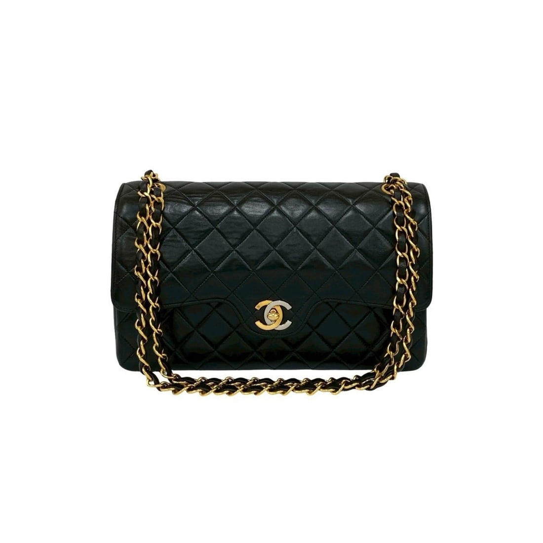 CHANEL Matelasse Paris Limited Edition Coco Double Flap Lambskin Leather Chain Shoulder Bag 32107: --- Catalog ---Category: SizeSize (HxWxD): 15cm x 25cm x 7cm / 5.9'' x 9.84'' x 2.75''Category: DesignType: Shoulder bagColor: BlackGender: WomenMaterial: Leather Leather/Fur Type: LambskinCategory: G