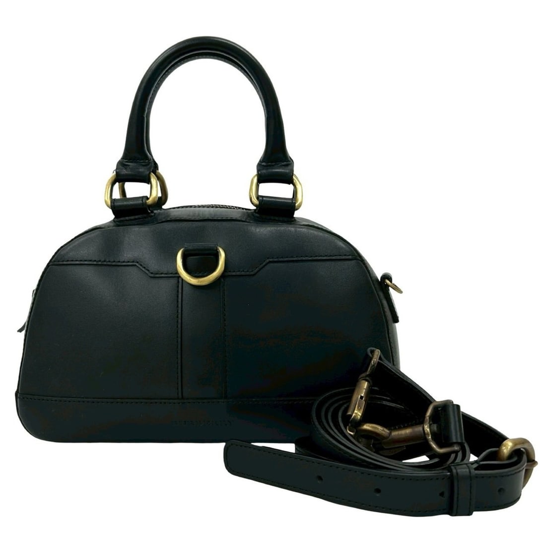 BURBERRY Leather 2-Way Shoulder Bag/Mini Boston Bag, Black, 04681 (1 of 11)