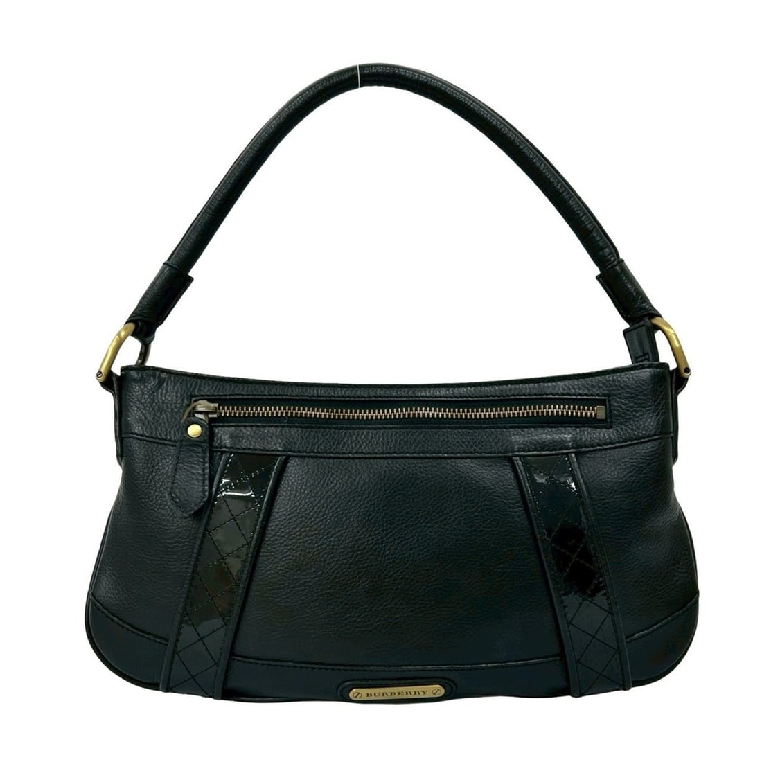 BURBERRY Logo Gold Leather Handbag/Semi-Shoulder Bag Black 14626: --- Catalog ---Category: SizeSize (HxWxD): 17.5cm x 32cm / 6.88'' x 12.59''Category: DesignType: Handbag, Shoulder bagColor: BlackGender: WomenMaterial: Leather Category: GeneralBrand: Burberry--- Ite