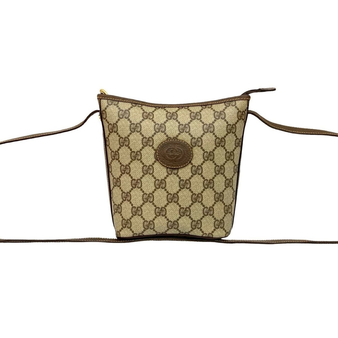 GUCCI Old Gucci GG Logo Leather Shoulder Bag Pochette Sacoche Brown 22448 (1 of 10)