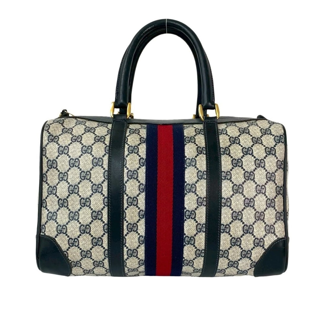 GUCCI Old Gucci Sherry Line GG Leather Handbag Boston Bag Navy 29671 (1 of 9)