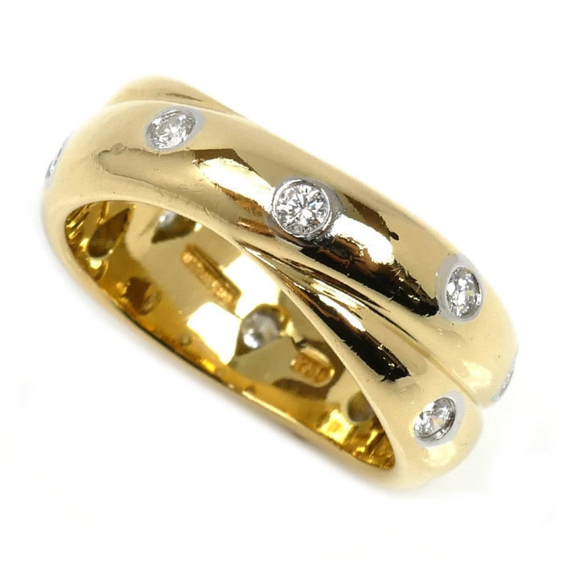 TIFFANY & Co. 18KYG/Pt950 Dots Ring with Diamonds, Size 10, 8.6g, Women's: --- Catalog ---Category: SizeUS Size: 5.5Brand Size: 50Category: DesignType: Band ringGender: WomenMaterial: Platinum 950, Yellow gold (18K)Category: GeneralBrand: TiffanyCountry of Origin: USA--- Ite