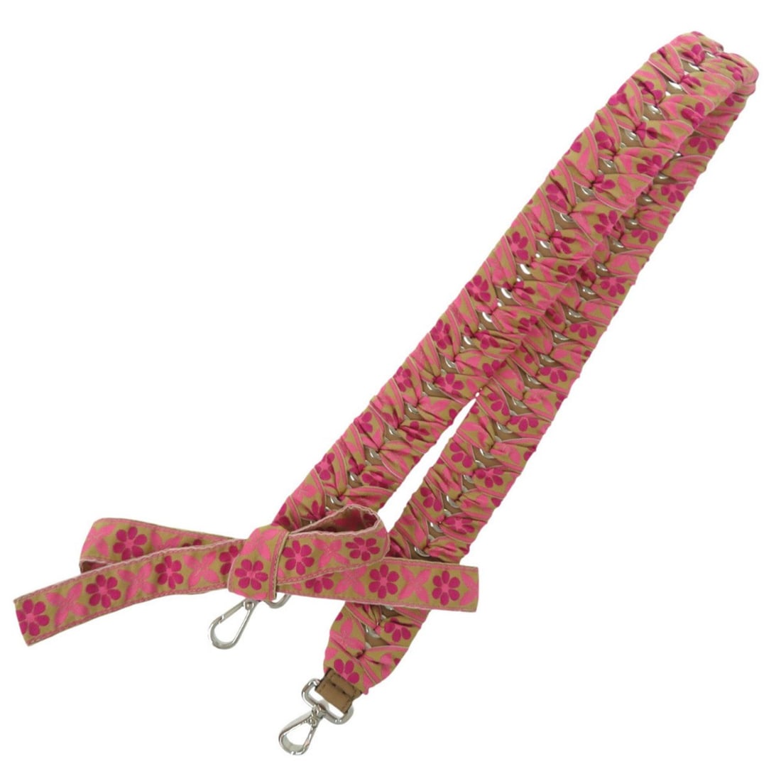 Like new Fendi Strap You Tyrolean tape ribbon floral print 8AV077 cotton and leather pink shoulder: --- Catalog ---Category: DesignType: StrapColor: Beige, Green, PinkGender: WomenMaterial: Cotton, LeatherCategory: GeneralMPN: 8AV077Brand: FendiCountry of Origin: Italy--- Item List ---Section: Condi
