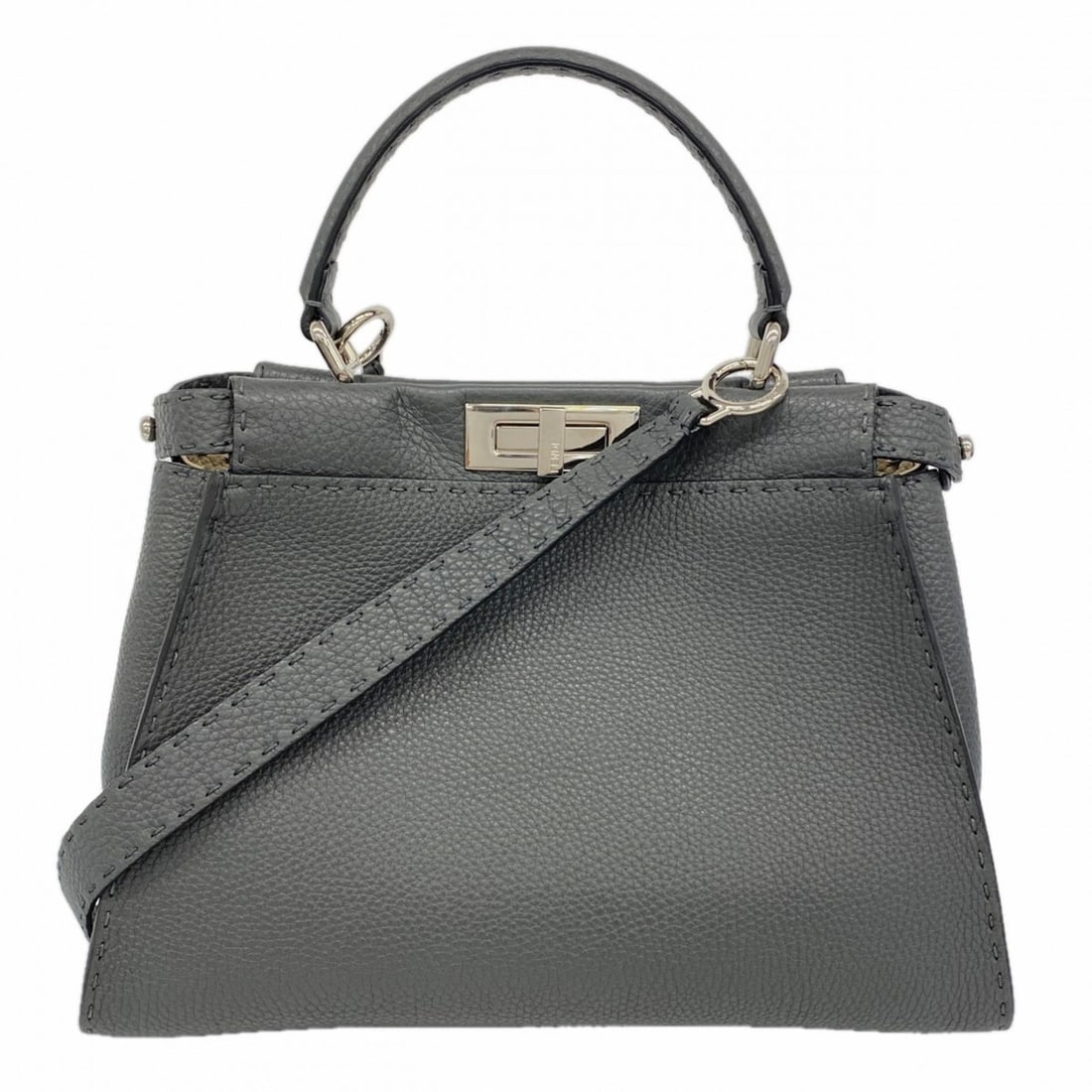Fendi Peekaboo Leather Handbag, Dark Gray, 2-Way Bag for Women: --- Catalog ---Category: SizeSize (HxWxD): 24.5cm x 34cm x 13cm / 9.64'' x 13.38'' x 5.11''Category: DesignType: HandbagColor: Dark grayGender: WomenMaterial: Leather Hardware Color: SilverCategory: G