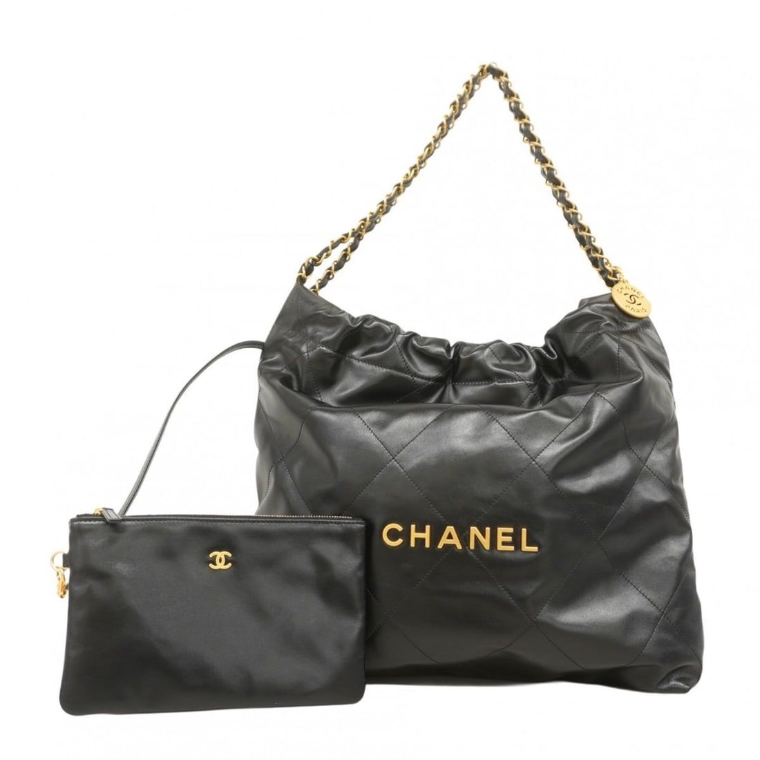 Chanel Shoulder Bag Chain 22 Calfskin Black Women's (1 of 9)