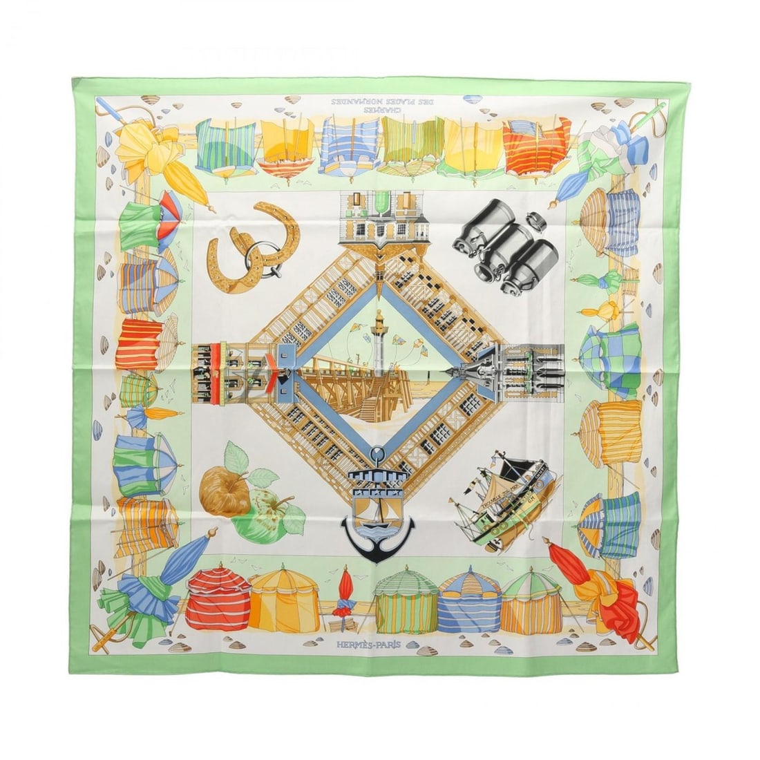 Hermes Hermès Carré 70 Charmes des Plages Normandes scarf, cotton, women's, green, multicolor (1 of 16)